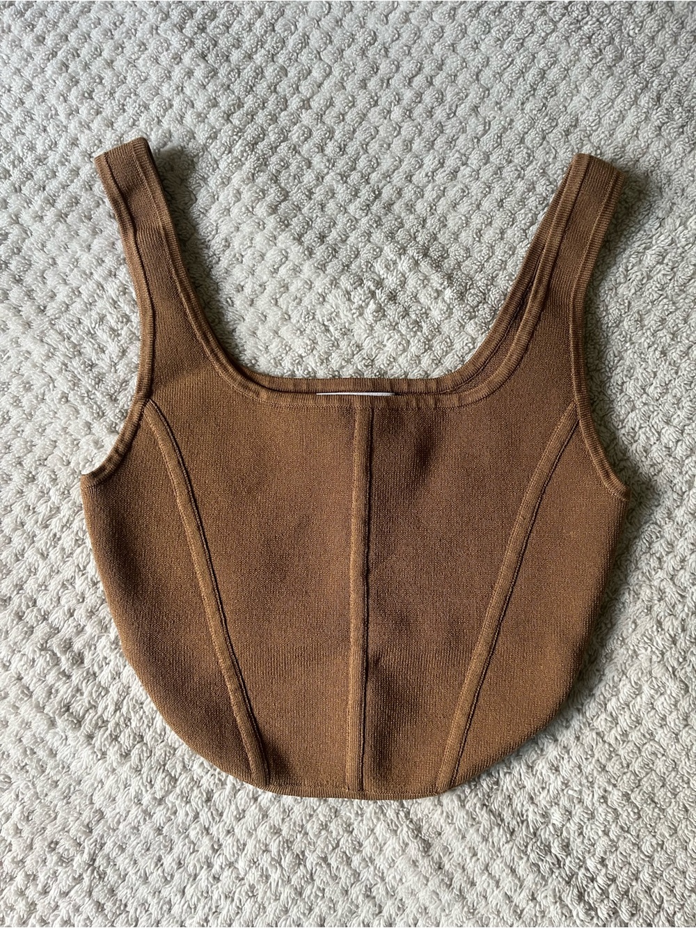 Babaton Brown Ribbed corset looking Scoop Crop Tank